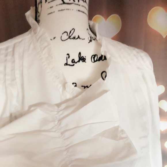 White blouse shirt bell sleeve ruffle button down womens - Picture 6 of 6